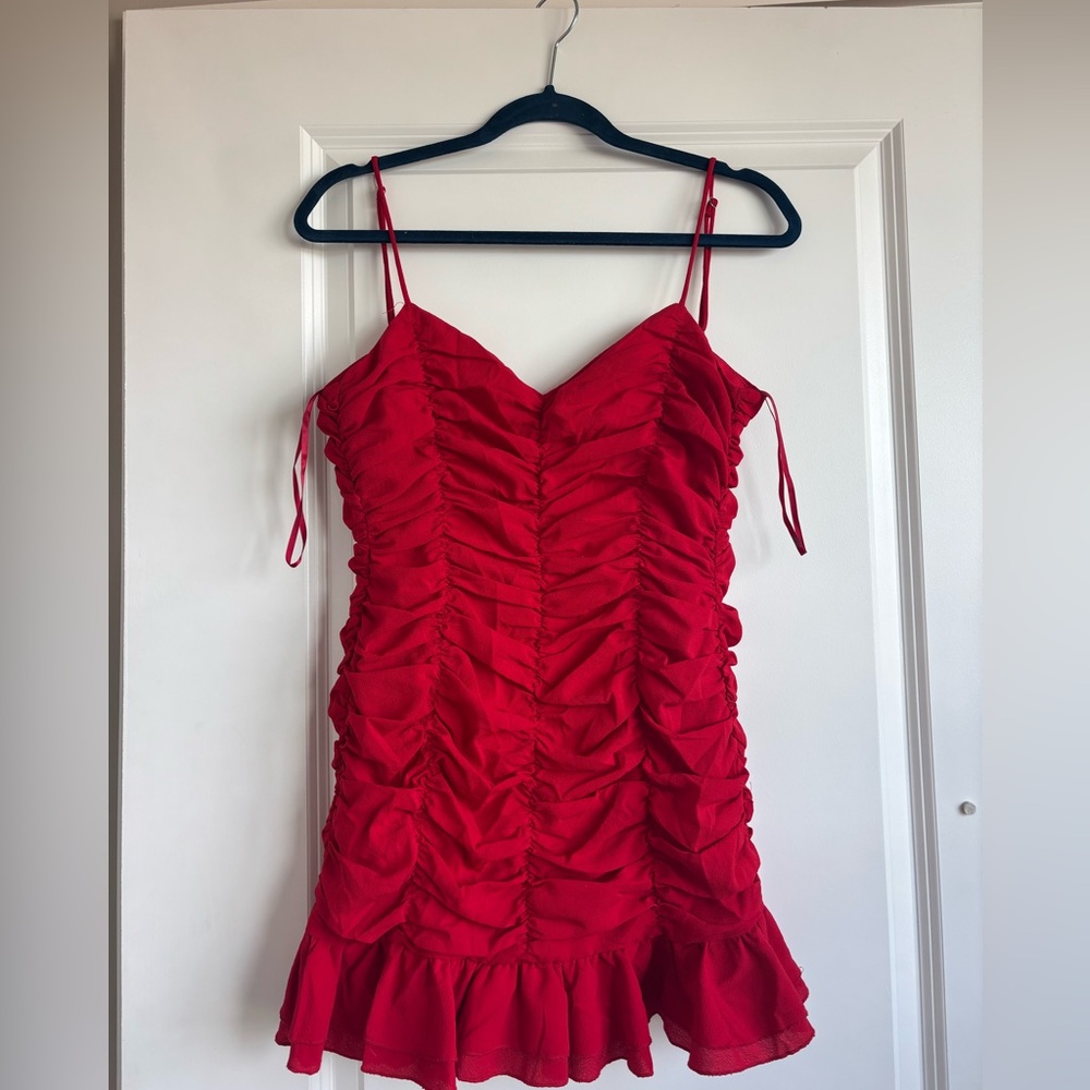 Lucy in the Sky Red Ruched Spaghetti Strap Dress